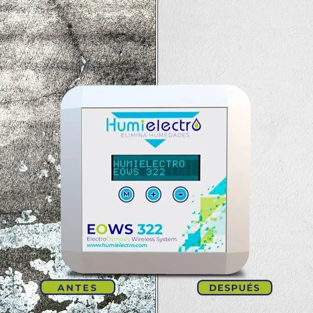 Comparación antes y después de pared con humedad tratada por Humielectro